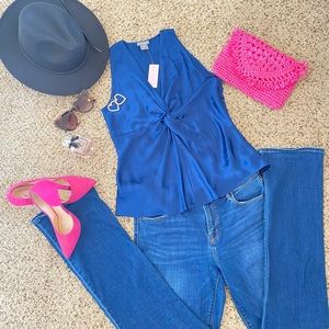 Ann Taylor 100% Silk Royal Blue Top